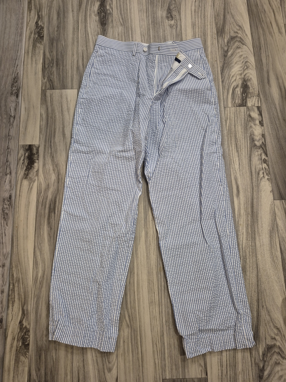 Paul Fredrick Blue Seersucker Men’s Pants - Casual Summer Trousers
